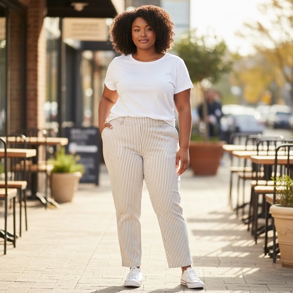 Chico's Pants - Chico’s 3P (16P) Striped Pants Stretch Cotton Nautical Neutral and White Print